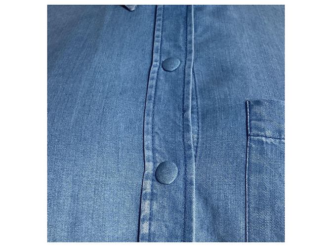 Autre Marque Camisa de manga obispo abotonada en algodón azul con botones de nácar Azul claro - vista 2