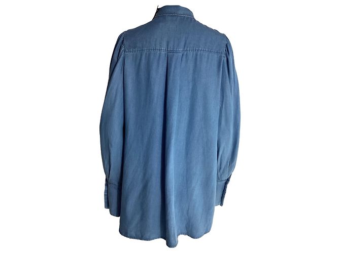 Autre Marque Camisa de manga obispo abotonada en algodón azul con botones de nácar Azul claro - vista 4