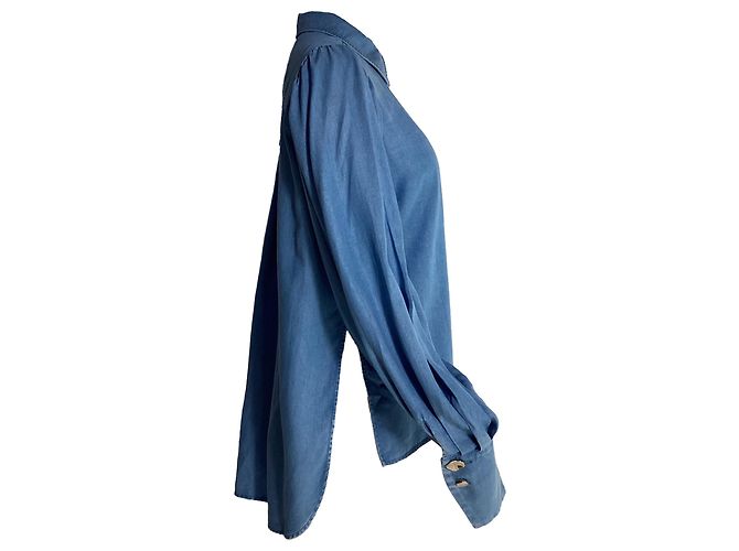 Autre Marque Camisa de manga obispo abotonada en algodón azul con botones de nácar Azul claro - vista 6