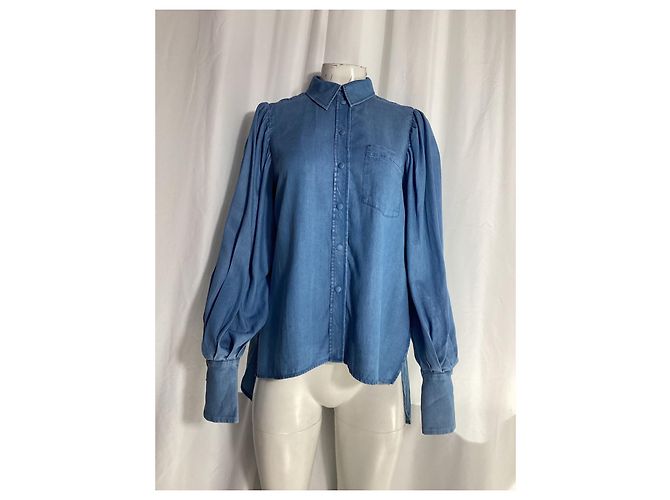 Autre Marque Camisa de manga obispo abotonada en algodón azul con botones de nácar Azul claro - vista 7