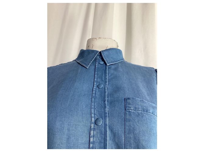 Autre Marque Camisa de manga obispo abotonada en algodón azul con botones de nácar Azul claro - vista 8