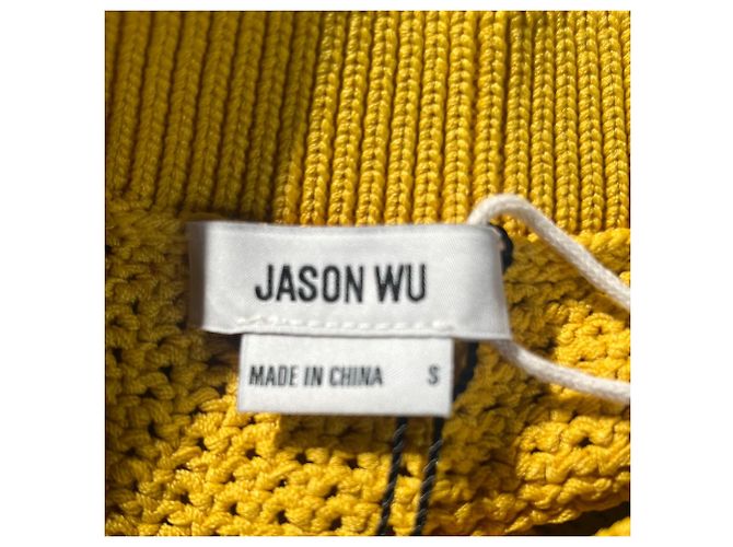 Jason Wu Pointelle-Strick-Tunika-Pullover aus gelber Viskose - Ansicht 6
