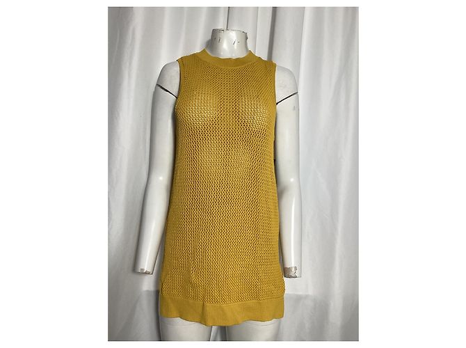 Jason Wu Pointelle-Strick-Tunika-Pullover aus gelber Viskose - Ansicht 7
