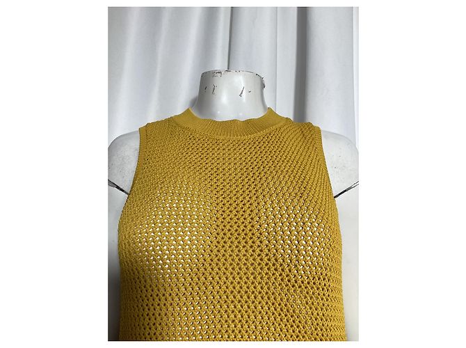 Jason Wu Pointelle-Strick-Tunika-Pullover aus gelber Viskose - Ansicht 9