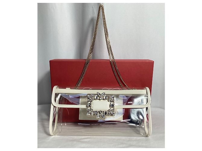 Bolsa de mão com fivela de cristal Roger Vivier em PVC branco Dourado Metálico - vista 10