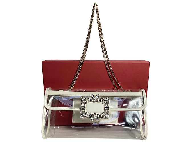 Bolsa de mão com fivela de cristal Roger Vivier em PVC branco Dourado Metálico - vista 5