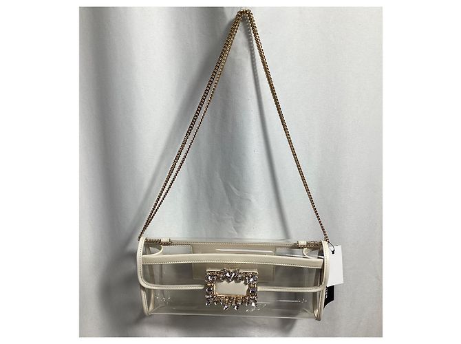 Bolsa de mão com fivela de cristal Roger Vivier em PVC branco Dourado Metálico - vista 6