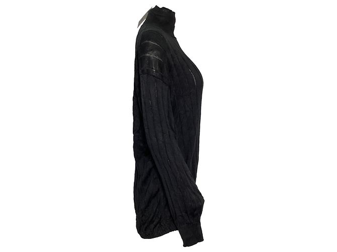 Balenciaga Turtleneck Rib Knit Sweater in Black Silk - view 2