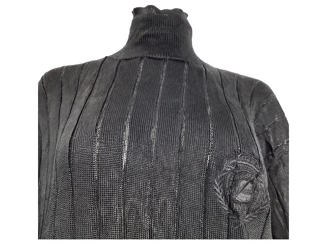 Balenciaga Turtleneck Rib Knit Sweater in Black Silk - view 3