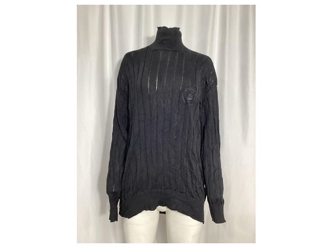 Balenciaga Turtleneck Rib Knit Sweater in Black Silk - view 7