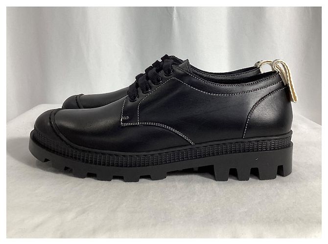 Sapatos Derby de couro preto com logo Loewe e aba no calcanhar - vista 13