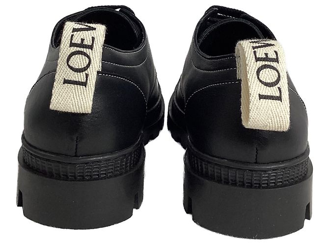 Sapatos Derby de couro preto com logo Loewe e aba no calcanhar - vista 4