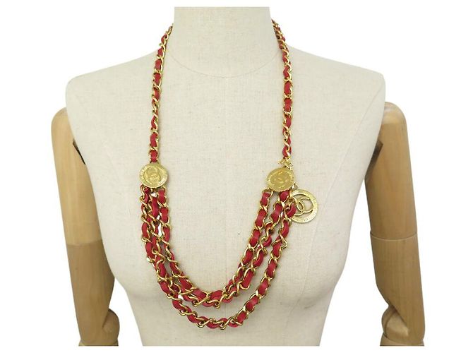 VINTAGE CHANEL GÜRTEL 1984 KETTE & VERFLOCHENES LEDER MEDAILLON T65-78 Golden - Ansicht 2