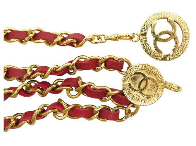 VINTAGE CHANEL GÜRTEL 1984 KETTE & VERFLOCHENES LEDER MEDAILLON T65-78 Golden - Ansicht 4