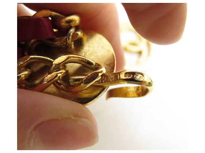 VINTAGE CHANEL GÜRTEL 1984 KETTE & VERFLOCHENES LEDER MEDAILLON T65-78 Golden - Ansicht 5