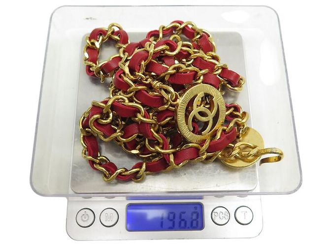 VINTAGE CHANEL GÜRTEL 1984 KETTE & VERFLOCHENES LEDER MEDAILLON T65-78 Golden - Ansicht 7
