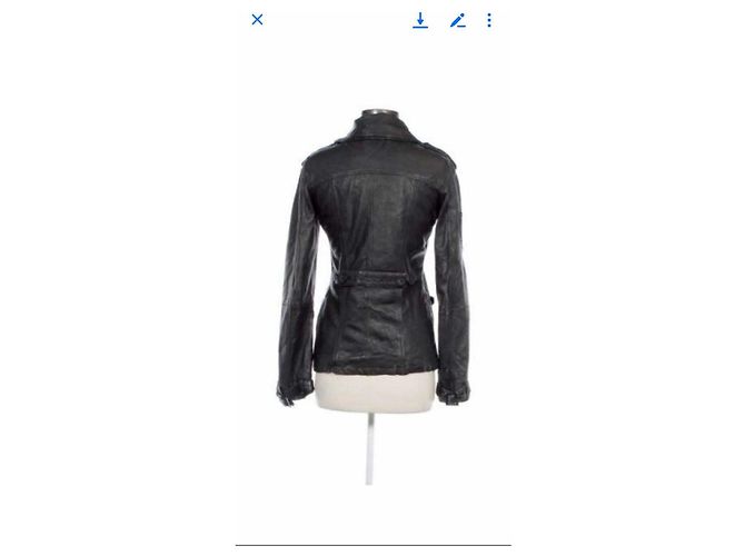 Superdry Fine Tailoring Superior Thread Count Double Breasted Black Leather Retro Jacket, size Small - view 2