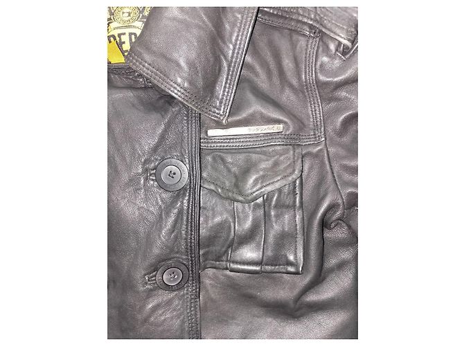 Superdry Fine Tailoring Superior Thread Count Double Breasted Black Leather Retro Jacket, size Small - view 4