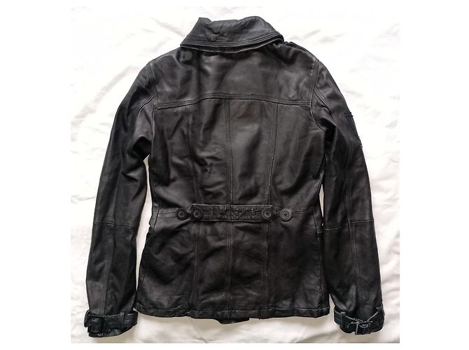 Superdry Fine Tailoring Superior Thread Count Double Breasted Black Leather Retro Jacket, size Small - view 5