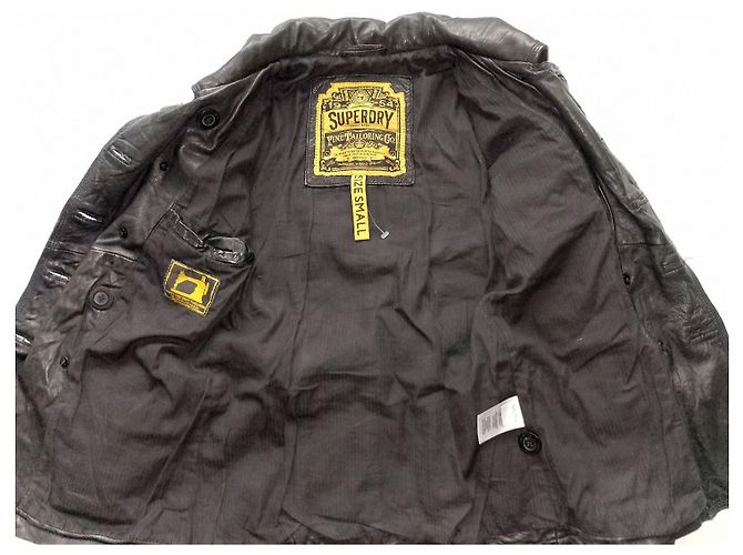 Superdry Fine Tailoring Superior Thread Count Double Breasted Black Leather Retro Jacket, size Small - view 6