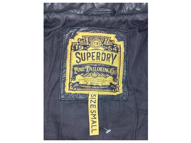 Superdry Fine Tailoring Superior Thread Count Double Breasted Black Leather Retro Jacket, size Small - view 7