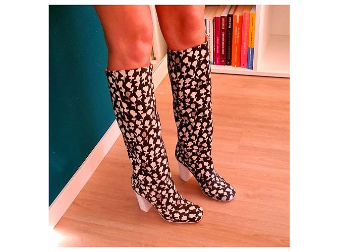 Botas Max Mara de cuero negras y eggshell Negro Blanco roto - vista 12