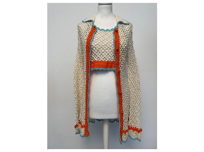 Cárdigan Sportmax de ganchillo algodón naranja turquesa Crudo - vista 7