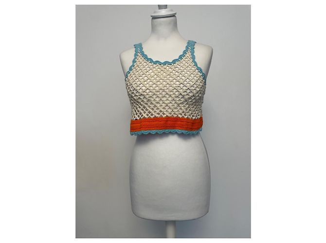 Top de ganchillo Sportmax de algodón naranja ecru turquesa Crudo - vista 5