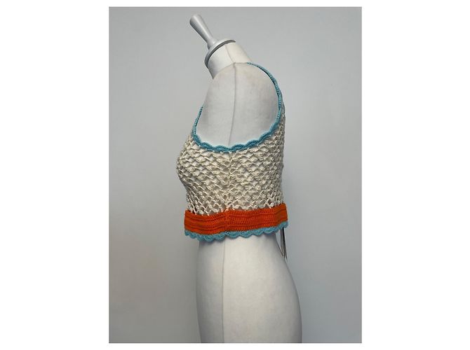 Top de ganchillo Sportmax de algodón naranja ecru turquesa Crudo - vista 6