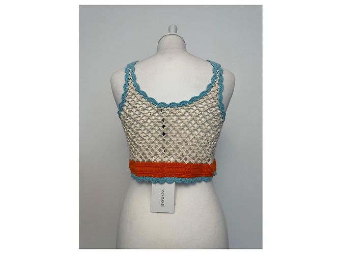 Top de ganchillo Sportmax de algodón naranja ecru turquesa Crudo - vista 7
