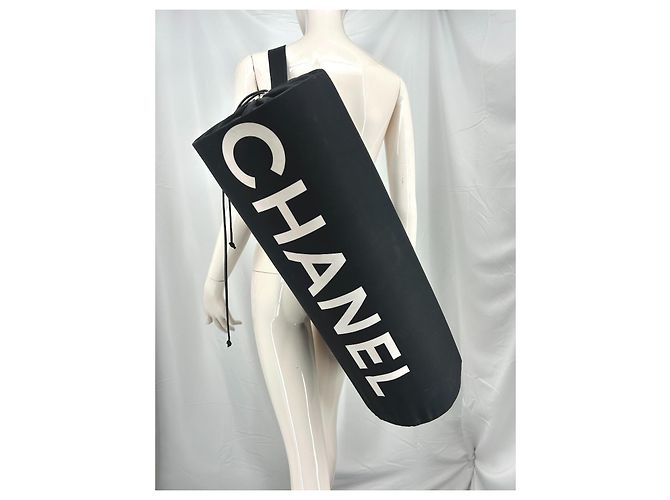 Chanel yoga mat black with CC logo White Silver hardware - view 2