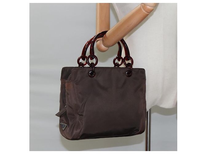 PRADA Borsa a mano in nylon marrone Auth ti2669 - vista 23