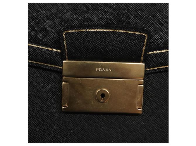 Saffiano Borsa da lavoro PRADA in pelle Safiano nera e oro Auth bs21898 Nero D'oro - vista 17