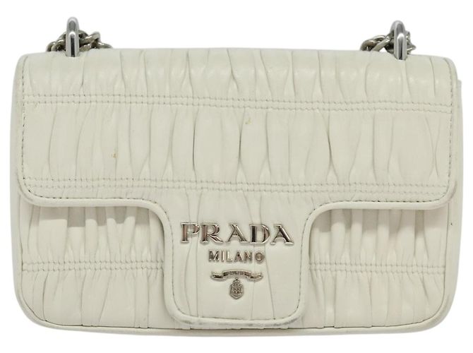 PRADA Borsa a Spalla con Catena Arricciata in Pelle Bianca Argento Auth mr992 Bianco - vista 13