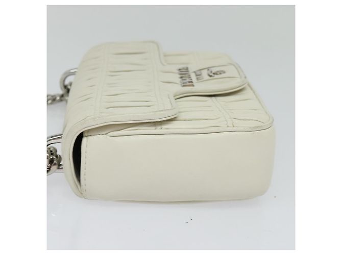 PRADA Borsa a Spalla con Catena Arricciata in Pelle Bianca Argento Auth mr992 Bianco - vista 3