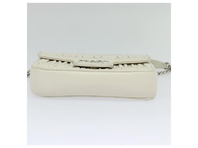 PRADA Borsa a Spalla con Catena Arricciata in Pelle Bianca Argento Auth mr992 Bianco - vista 5