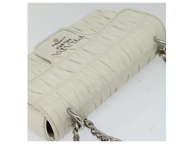 PRADA Borsa a Spalla con Catena Arricciata in Pelle Bianca Argento Auth mr992 Bianco - vista 6
