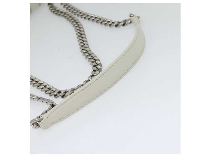 PRADA Borsa a Spalla con Catena Arricciata in Pelle Bianca Argento Auth mr992 Bianco - vista 7