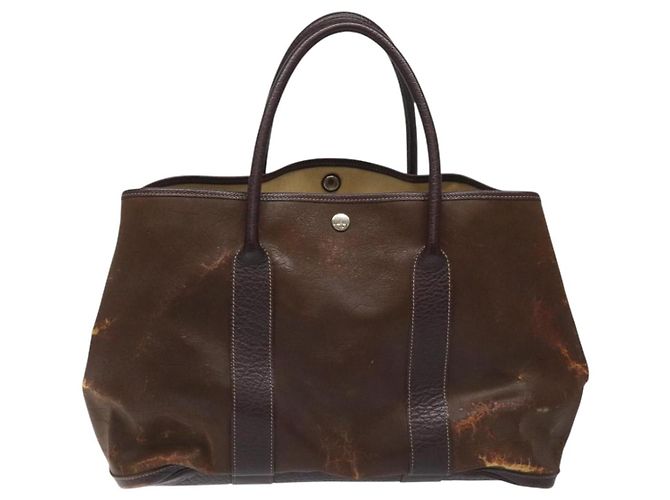 Hermès HERMES Amazonia Garden Party PM Borsa a mano in pelle marrone Auth yk16902 - vista 13