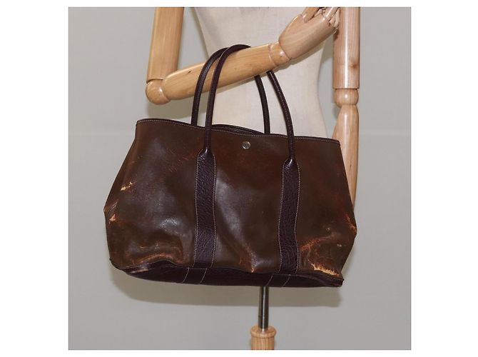 Hermès HERMES Amazonia Garden Party PM Borsa a mano in pelle marrone Auth yk16902 - vista 19