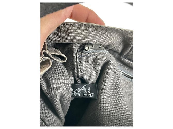 Borsa a mano in cotone grigio di Hermès - vista 4
