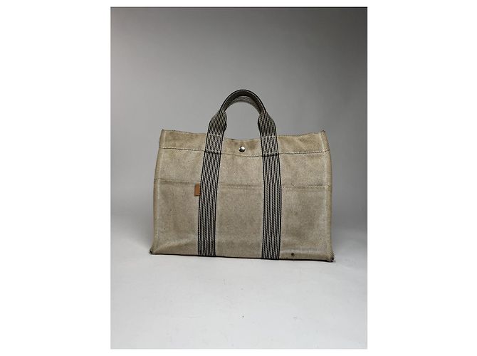 Borsa a mano in cotone beige di Hermès - vista 4