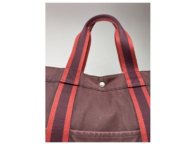Bolsa de viaje de algodón burdeos de Hermès - vista 2