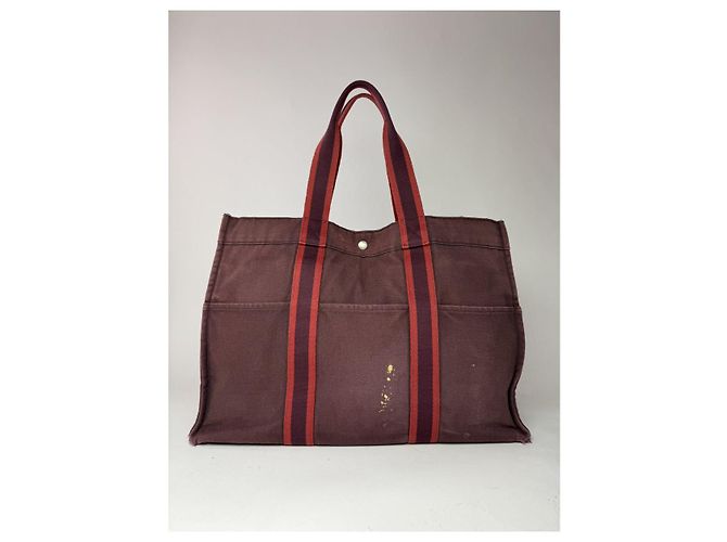 Bolsa de viaje de algodón burdeos de Hermès - vista 4
