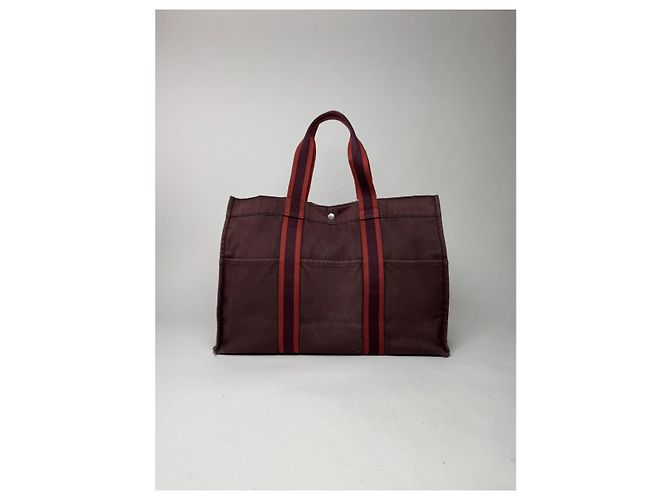 Bolsa de viaje de algodón burdeos de Hermès - vista 5