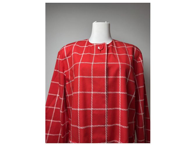 Dior Rot Weiß Karierter Wollmantel - Ansicht 2