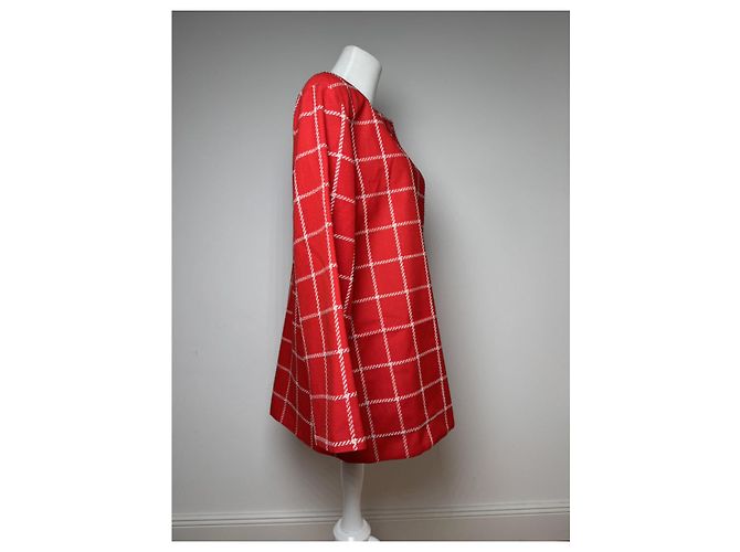 Dior Rot Weiß Karierter Wollmantel - Ansicht 3