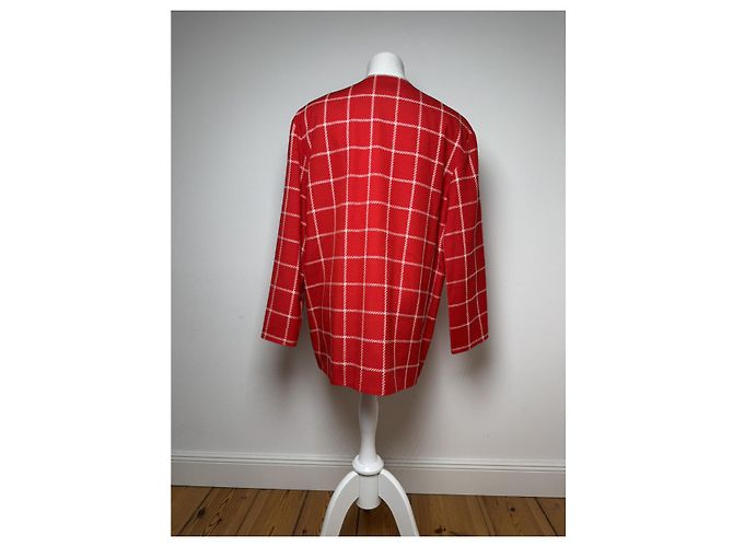 Dior Rot Weiß Karierter Wollmantel - Ansicht 4