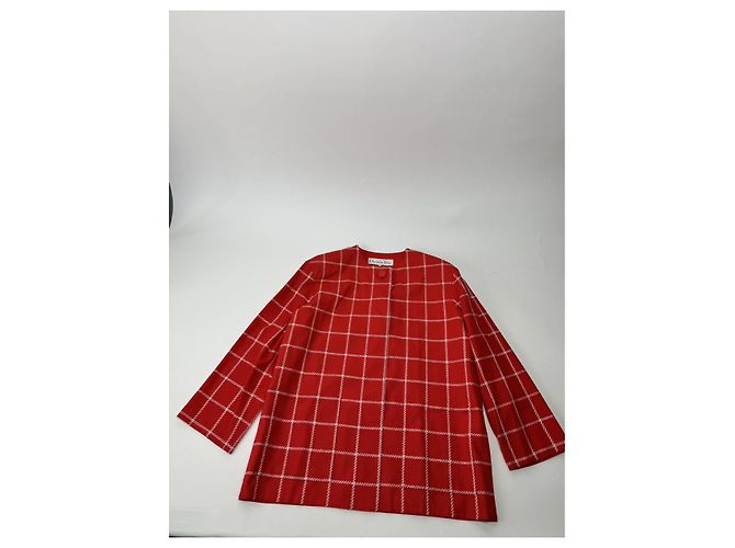 Dior Rot Weiß Karierter Wollmantel - Ansicht 5
