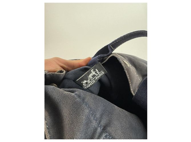 Borsa a mano in cotone blu Hermès - vista 5